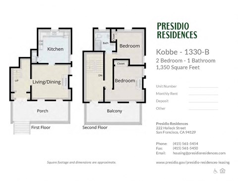 Floor plan for 2 beds, 1 bath, 1350 sqft